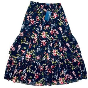 Biltmore womens tier ruffle maxi skirt blue cabernet bouquet bird NWT feminine S
